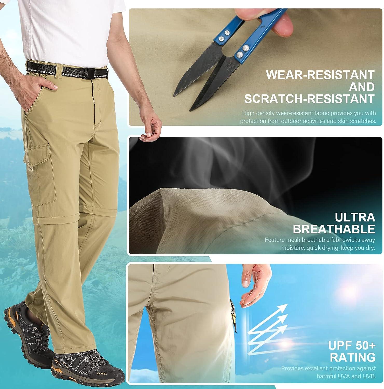 Mens Hiking Pants Convertible Zip Off Lightweight Quick Dry