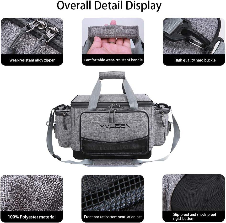 YVLEEN Fishing Tackle Box Bag - Outdoor Large Fishing Tackle Storage Bag -  100% Water-Resistant Polyester Material - Fishing Tackle Bags - Suitable  for 3600 3700 Tackle Box A:Large(14.9 x 9.1 x 10.2Without Trays)Silver Grey