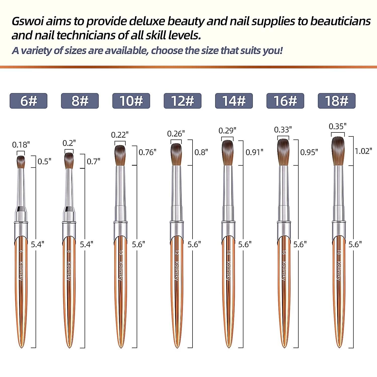 GSWOI 100% Kolinsky Acrylic Nail Brush(SIZE 16,Upgrade gift box),Acrylic  Powder Brush for Nail Art 3D Round Shape (Size # 6/8/10/12/14/16/18) ,Nail  Brushes for Acrylic Application #16