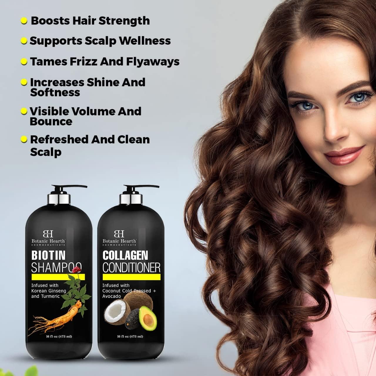 Botanic Hearth Biotin Shampoo and Conditioner with Collagen - Fights Hair  Loss & Thinning with Korean Ginseng & Turmeric, Conditioner Promotes Hair  Growth with Avocado and Coconut - 16 fl oz x 2