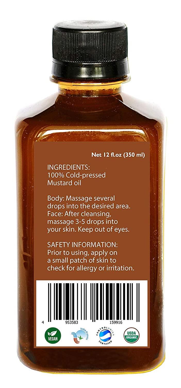 Daana Organic Mustard Oil for Skin Cold Pressed, Extra Virgin 12 Fl Oz