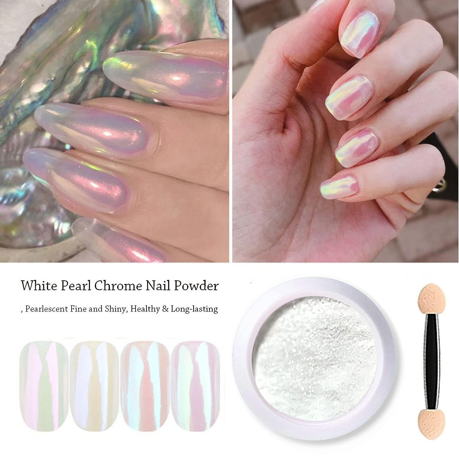 White Pearl Chrome Nail Powder Iridescent Mirror Effect Chrome