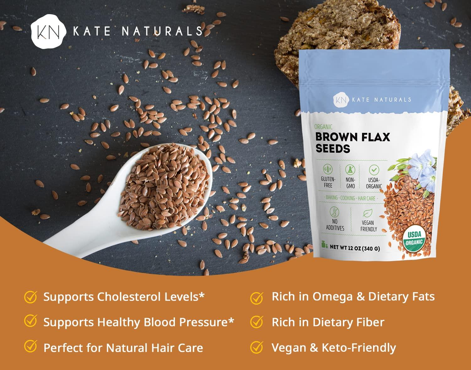 Organic Brown Flax Seeds Kate Naturals. AllNatural Flaxseed, NonGMO, Raw, GlutenFree