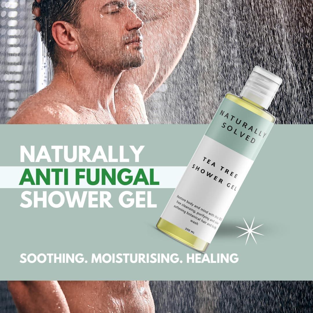 Tea Tree shower Gel (200ml) by Naturally Solved. Anti Fungal Shower Gel
