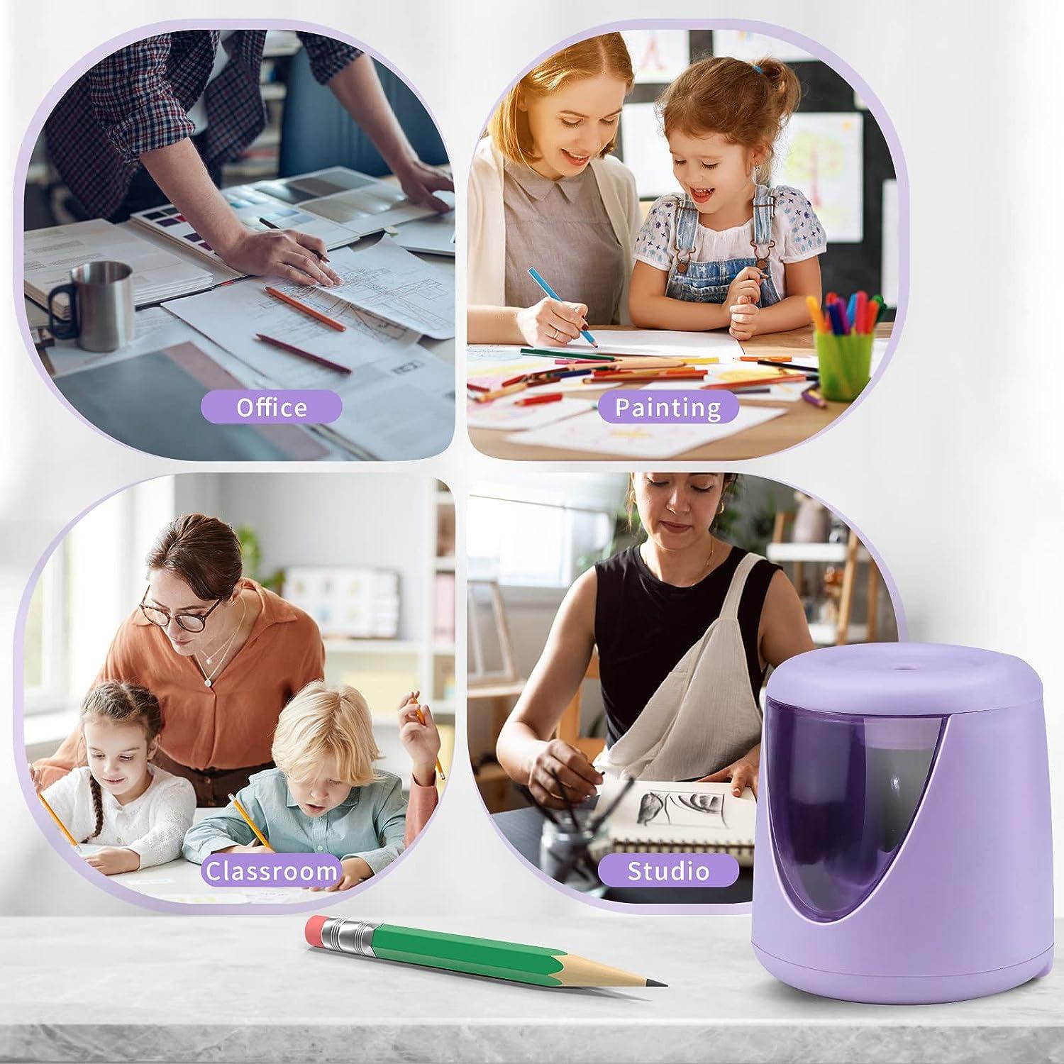 Electric Pencil Sharpener - AZLNRMU Cute Design Pencil Sharpener with  Pencil Saver Suitable for Colored Pencils(6-8.5mm) Blade to Fast Sharpen  Gift for Students/Primary School/Office (Purple)