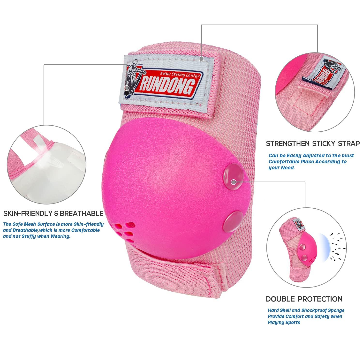 Kids Protective Gear Set - Knee Elbow Wrist Pads For Skating, Cycling, Scooter (Pink, Size M For 8-14 Years)