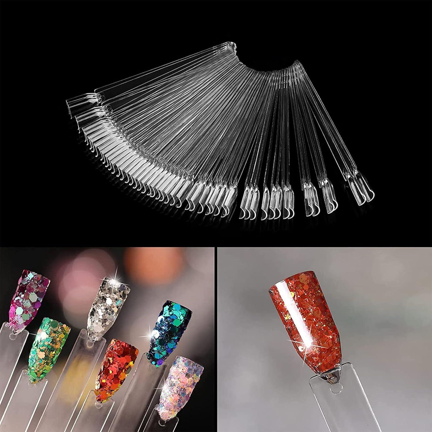 100 Pieces Nail Tips Display Swatches - Transparent Nail Art Tips for ...
