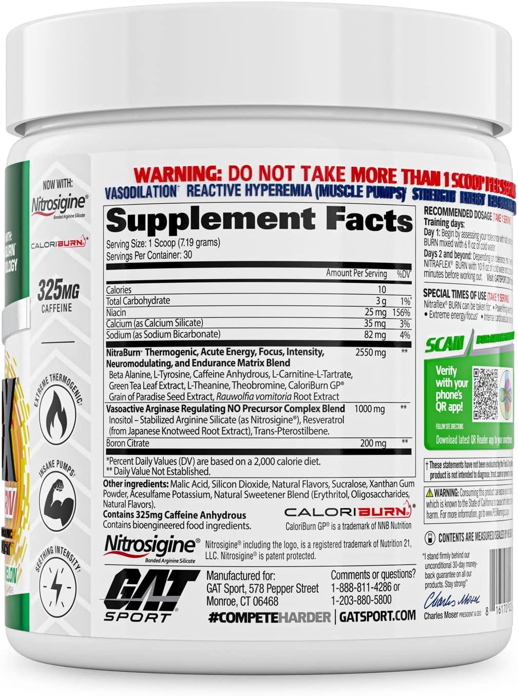 GAT NITRAFLEX Burn Pre Workout Apple Melon Flavor 30 Servings