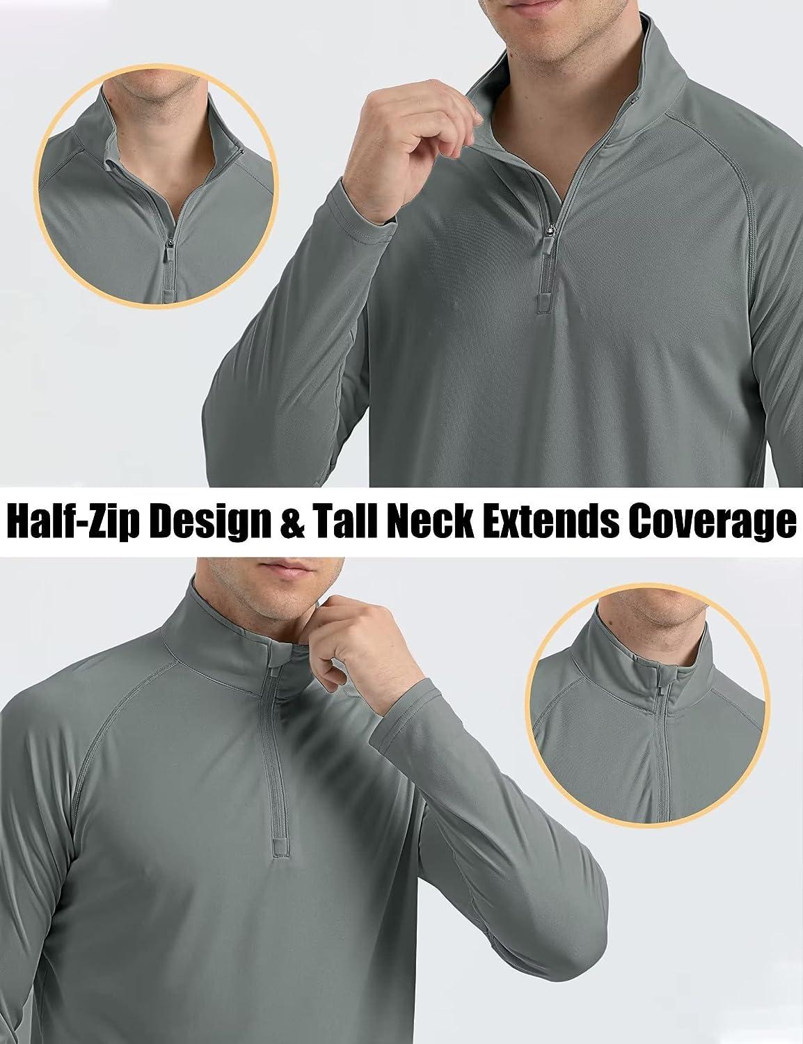 MAGCOMSEN Men's Long Sleeve Sun Shirts UPF 50+ Tees 1/4 Zip Up Fishing  Running Rash Guard T-Shirts Outdoor Shirt Dark Grey Large