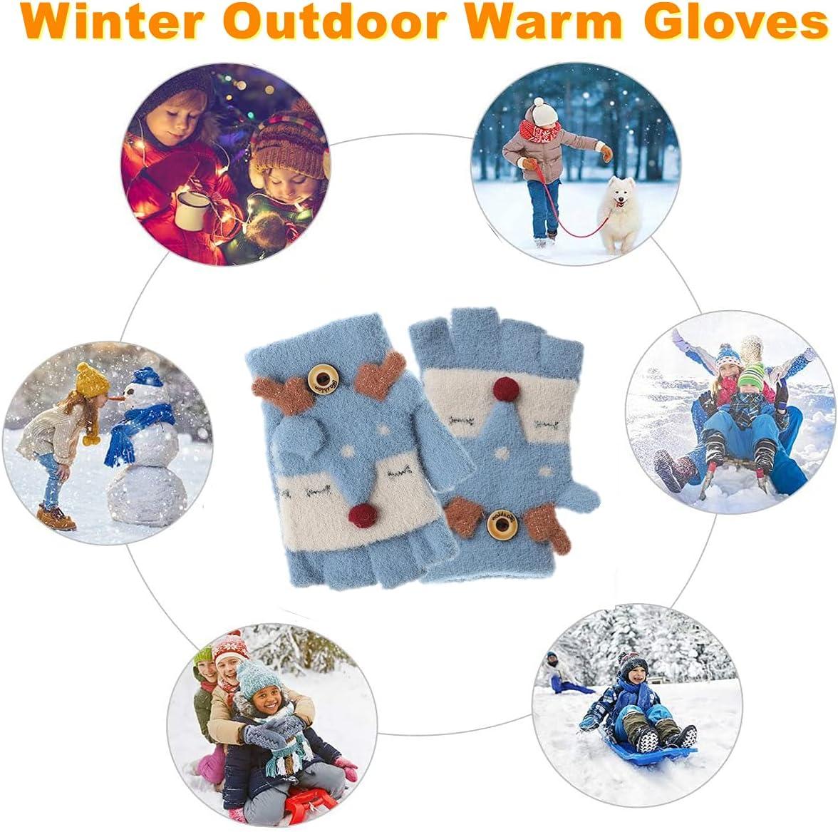 Geyoga 3 Guantes sin Dedos de Invierno para Mujer Manoplas Convertibles Guantes Manoplas Medio(Beige, Rosa, Rojo,5-10 años