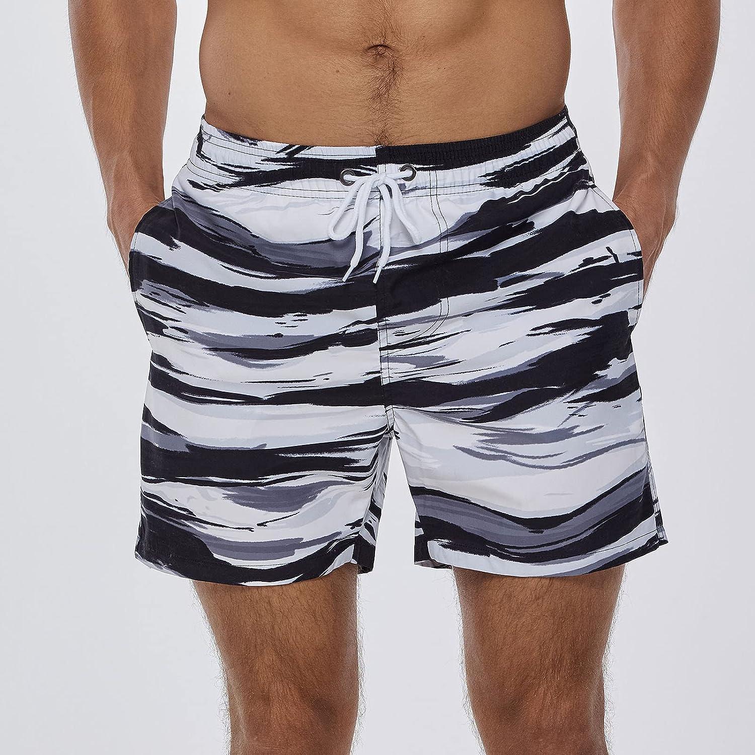 Mens Swim Trunks Quick Dry Swim Shorts with Mesh Lining Funny Swimwear  Bathing Suits Plus Size.S-5XL White Medium