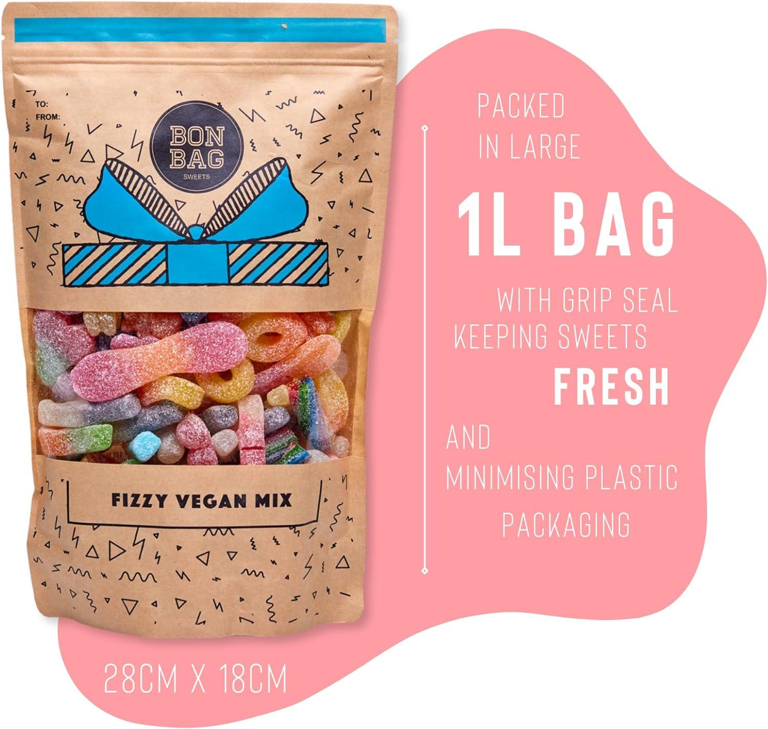BON BAG - Vegan Fizzy Pick And Mix Sweets 1L Pouch Bags Of