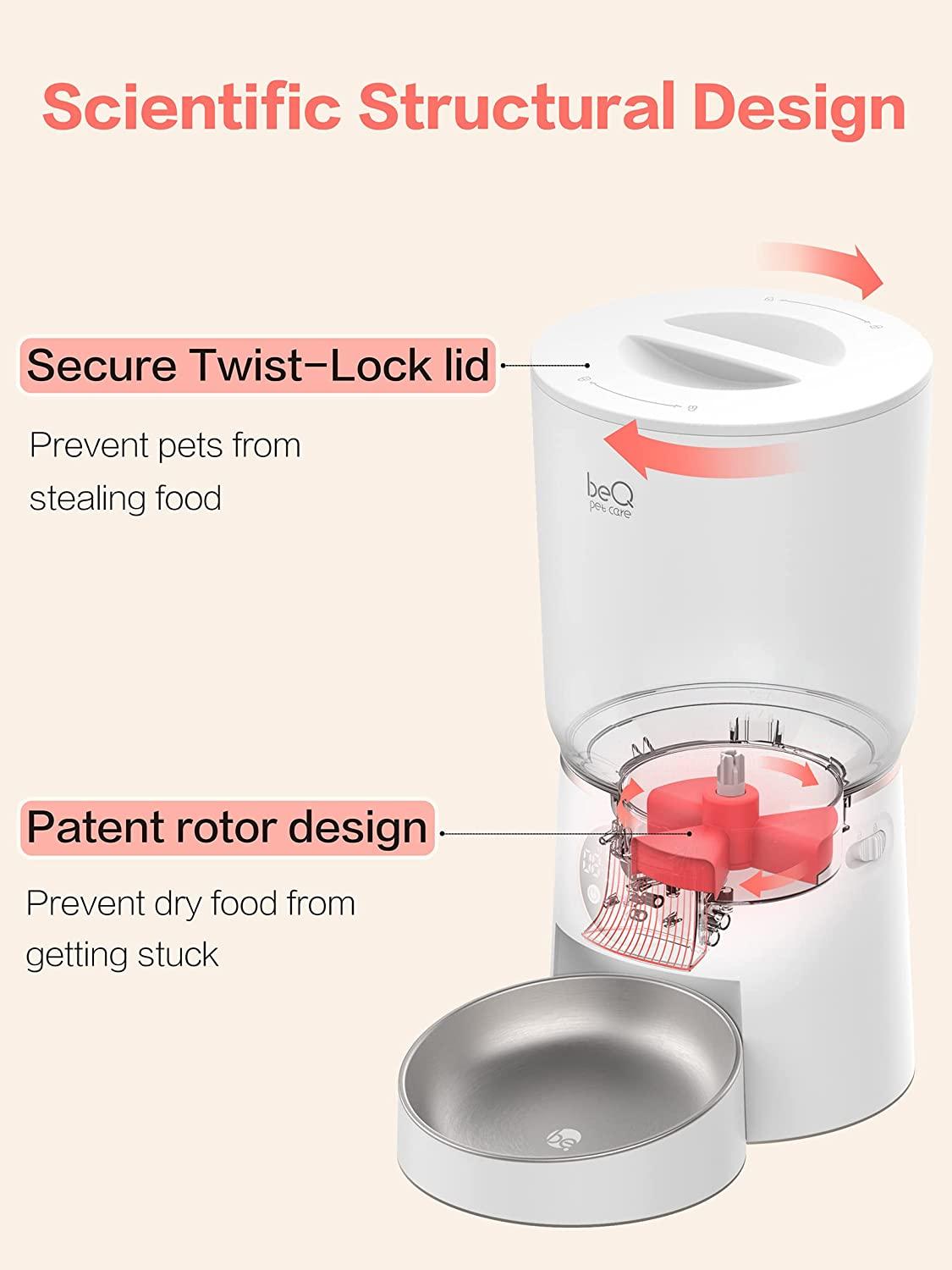 beQ 5L Automatic Cat Feeder with Stainless Steel Bowl Timed Dog
