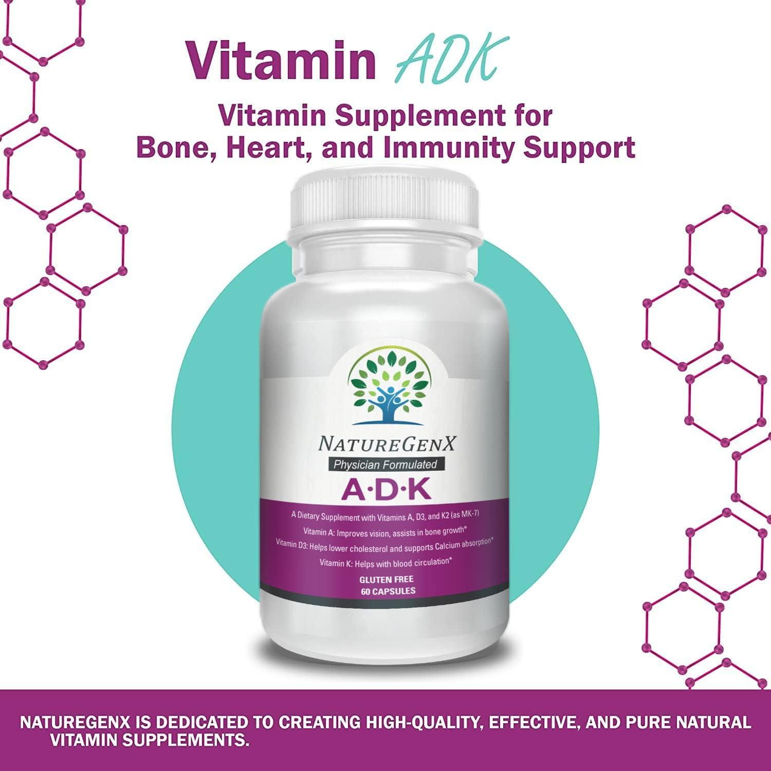NatureGenX Vitamin ADK Vitamin A, D3 5000 IU, K2 MK7 Supplement for