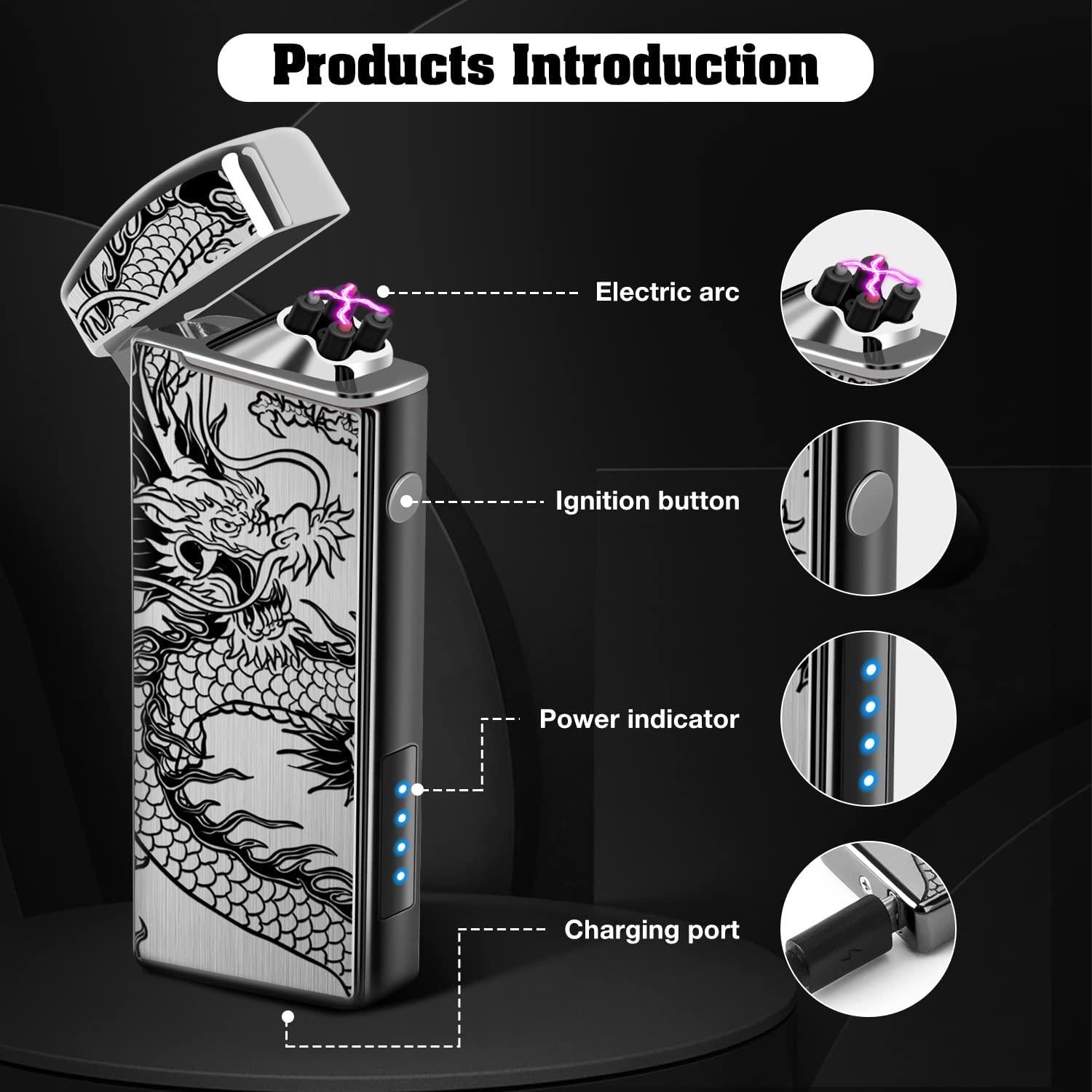 LcFun Rechargeable Lighter Electric Arc Lighter Plasma Lighters Cool Windproof Flameless Lighters with LED Display Power for Incense, Camping (Black