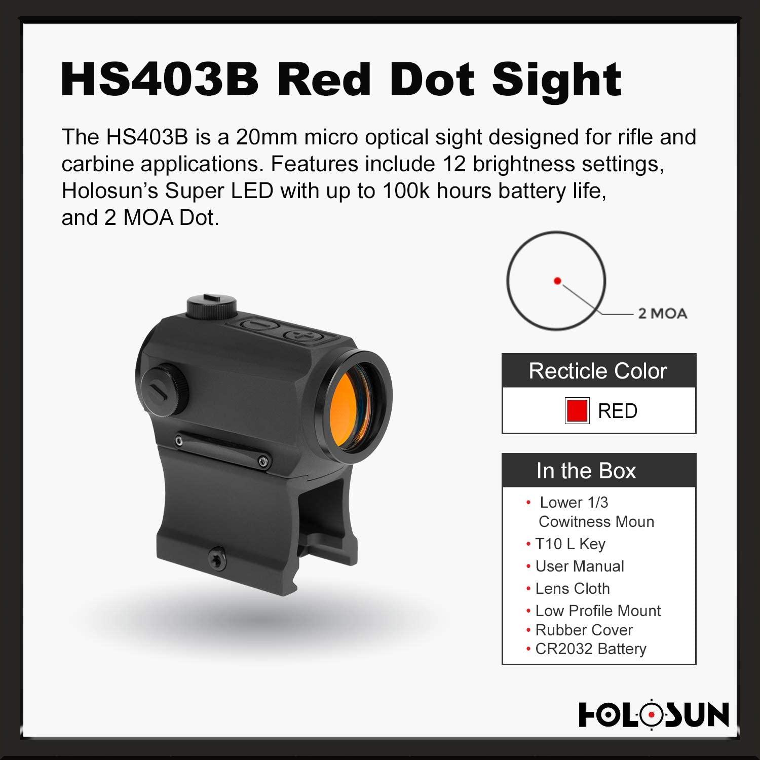 HOLOSUN- HS403B Compact Micro Red Dot Optic-2MOA Dot Sight
