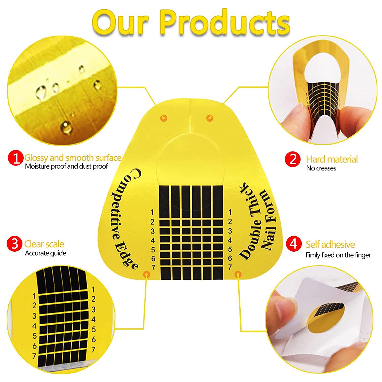 Nail Forms for Acrylic Nails, 500 PCS Nail Extension Forms, Gold Horseshoe Polygel Nail Form