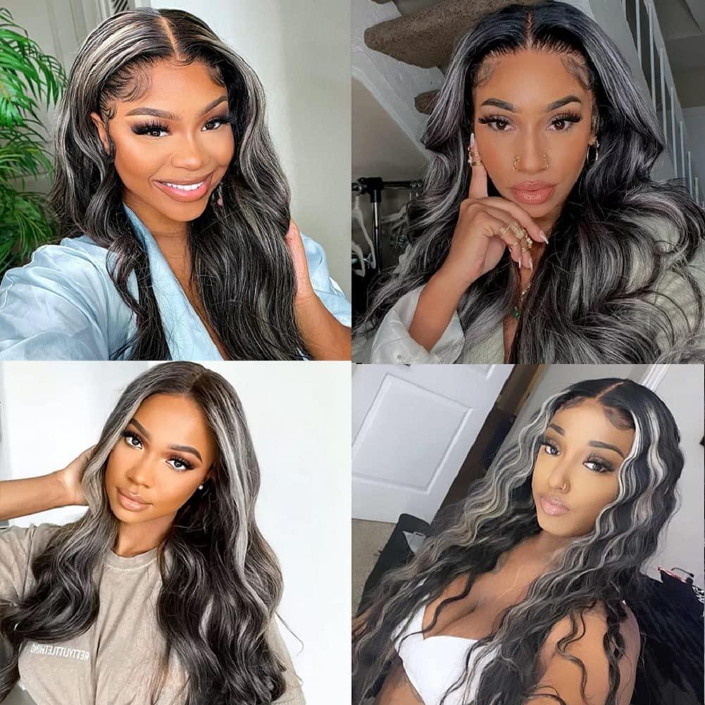 Highlight Grey Wig Human Hair Body Wave Lace Front Wig With Grey