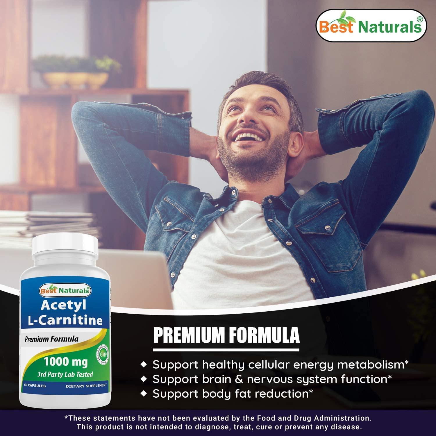 Best Naturals Acetyl LCarnitine 1000mg Capsule, 60 Count 60 Count