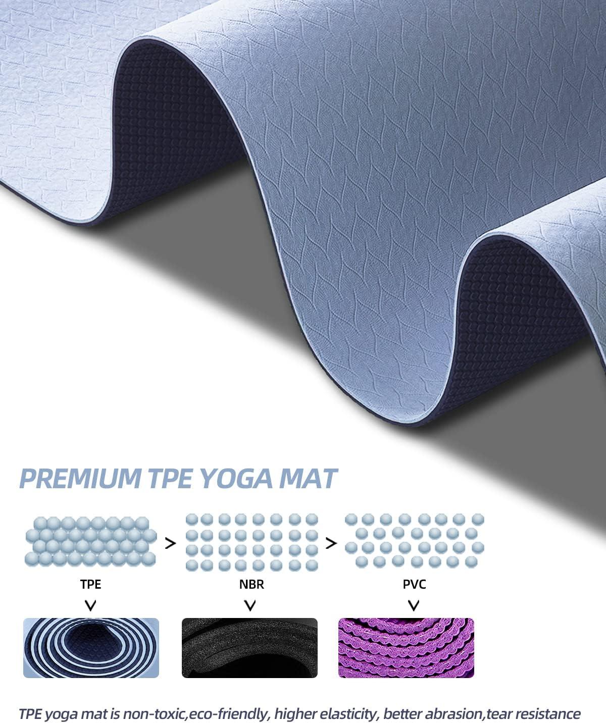 COOLMOON Non-Slip TPE Yoga Mat 1/4 Inch Thick - 72x24 Inch Exercise Mat With Carrying Strap