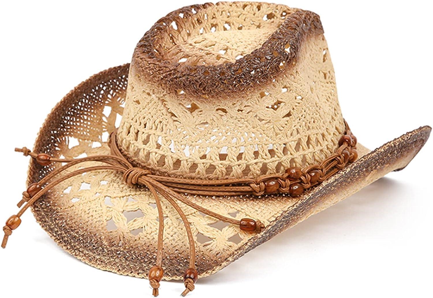 TOVOSO Straw Cowboy Hat for Women and Men with Shape-It Brim, Western  Cowboy Hat, Beads - Tea Stain, Medium-Large : : Clothing, Shoes &  Accessories