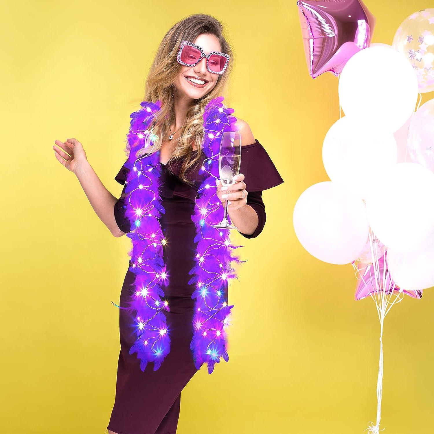 15 Pack LED Feather Boas for Adults Party Bulk Include 5 Pcs 2.2 Yard  Chandelle Feather Boa 5 Pcs LED String Lights 5 Pcs Square Rhinestone  Sunglasses