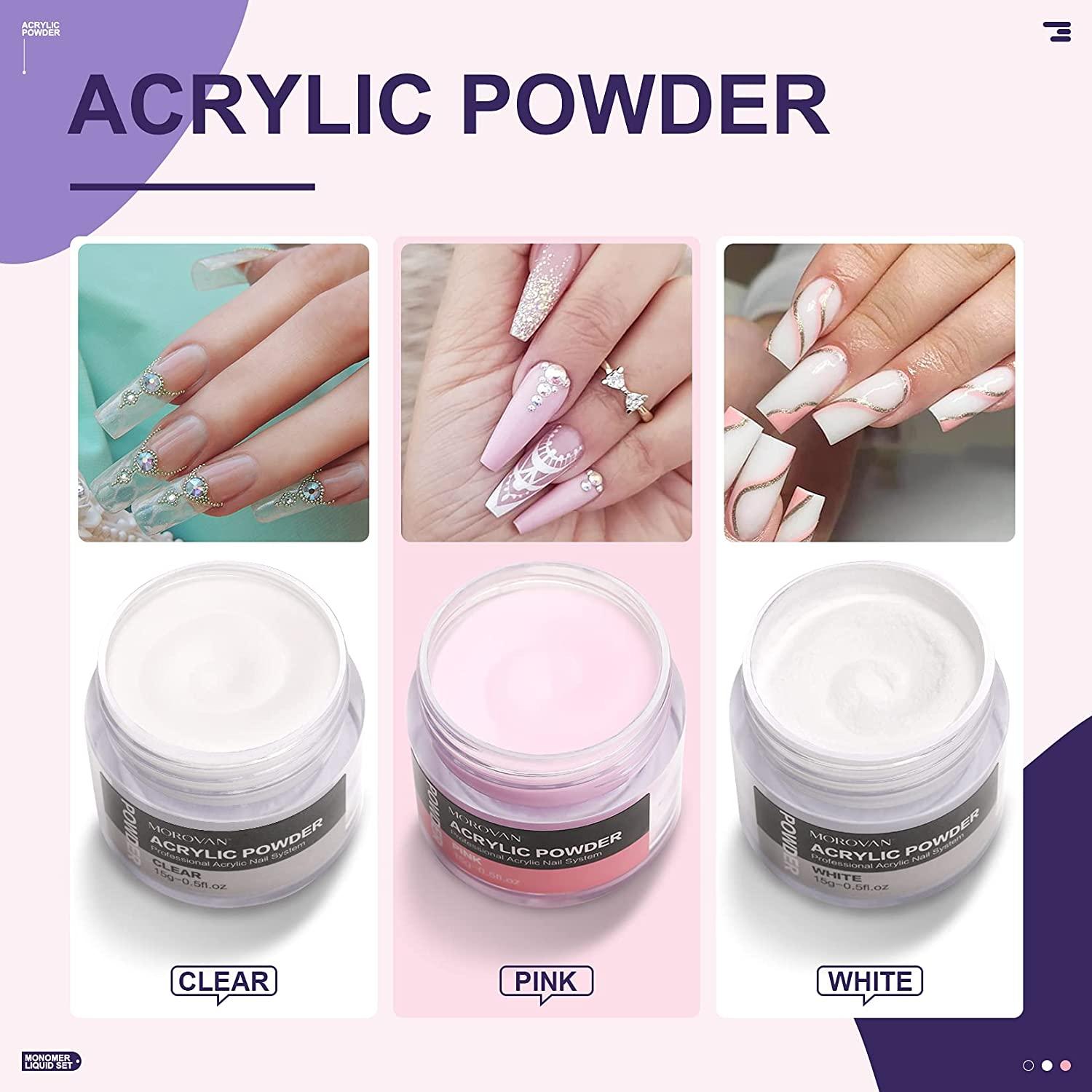Morovan Acrylic Nail Kit - 3 Colors Acrylic Powder Set for Acrylic