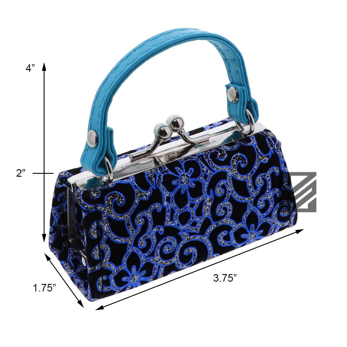 Glitter Flower Lipstick Case with Handle Mahjong Purse Blue