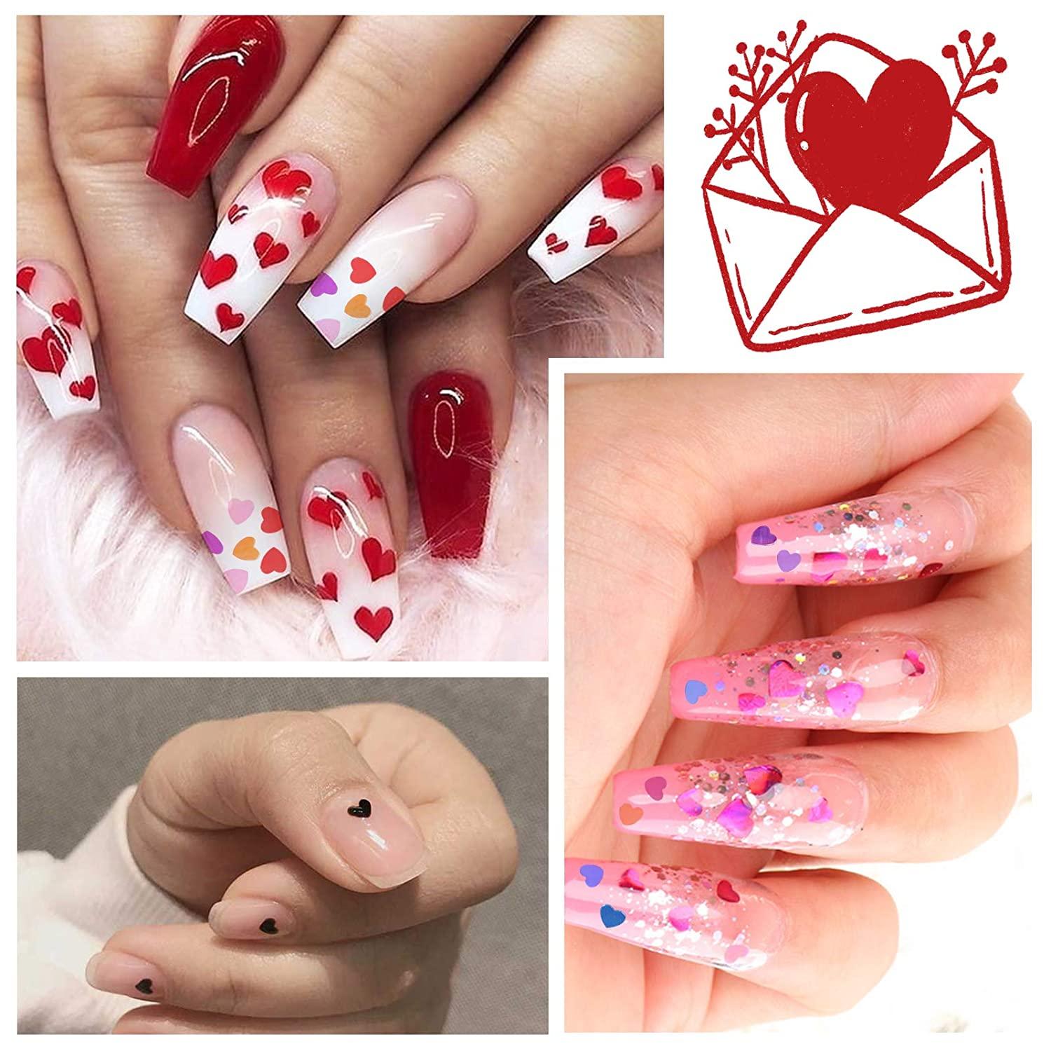 Buy Valentine's Day Nail Art Glitters - 3D Heart Nail Glitter Sequins  Holographic Red Heart Nail Art Supplies Flakes Hollow Sparkling Heart Nail  Design Valentine's Day Nail Decor for Women Girls, 12Grids