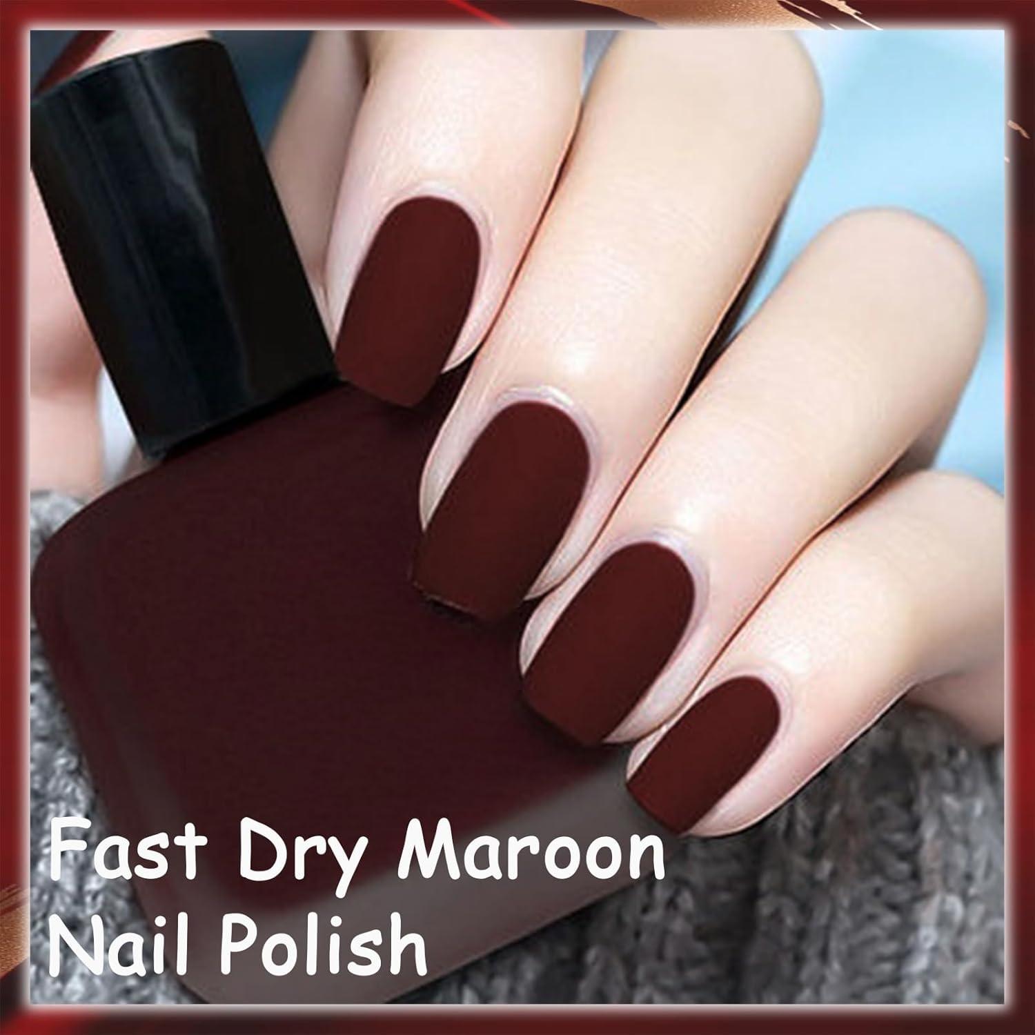 Burgundy Matte Nail Polish Long Wearing Wine Red Top Coat for