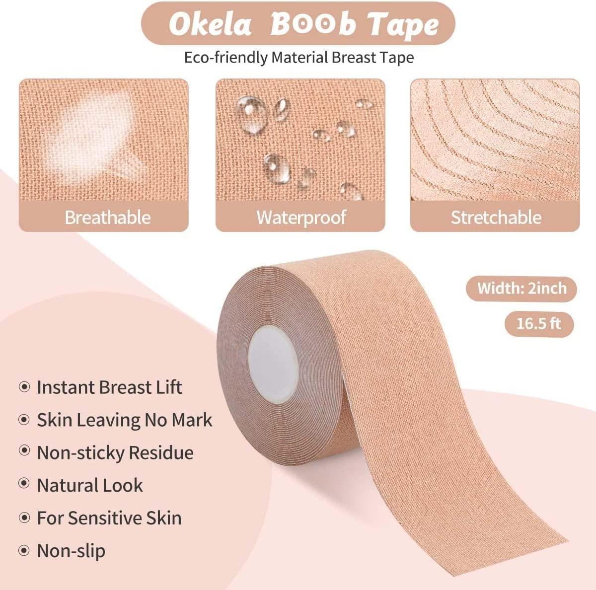 Okela Breast Lift Tape & Adhesive Bras - Boob Tape For Backless Dresses, Large Breast Support Okela Breast Lift Tape & Adhesive Bras - Boob Tape For Backless Dresses, Large Breast Support