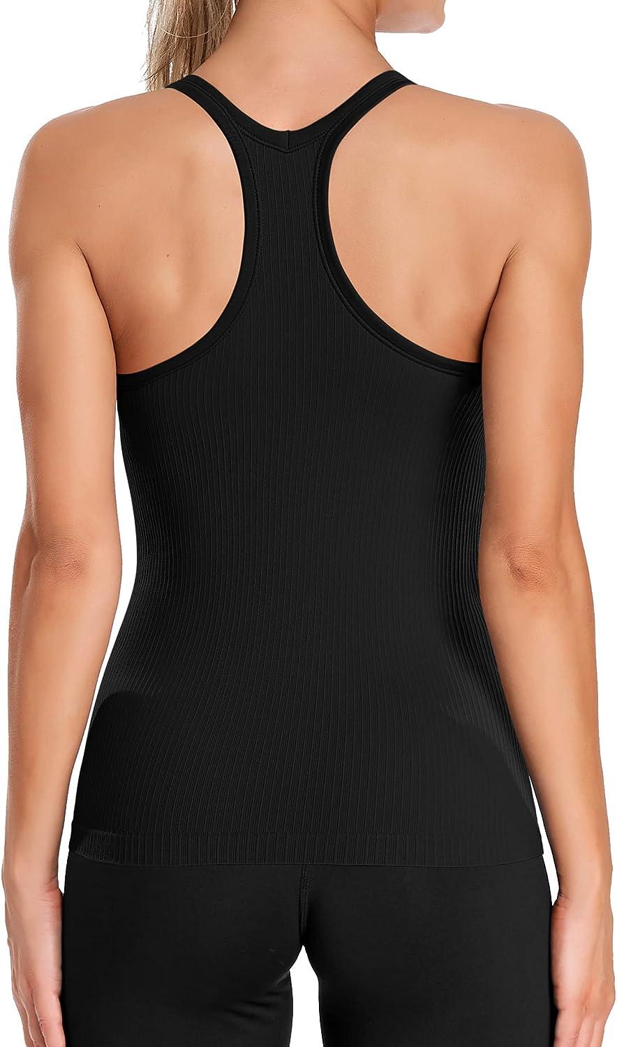 Baqcunre Corset Top Ribbed Workout Tank Tops For Women With Built In Bra  Tight Racerback Scoop Neck Athletic Top Womens Tops Tank Top For Women E XL  
