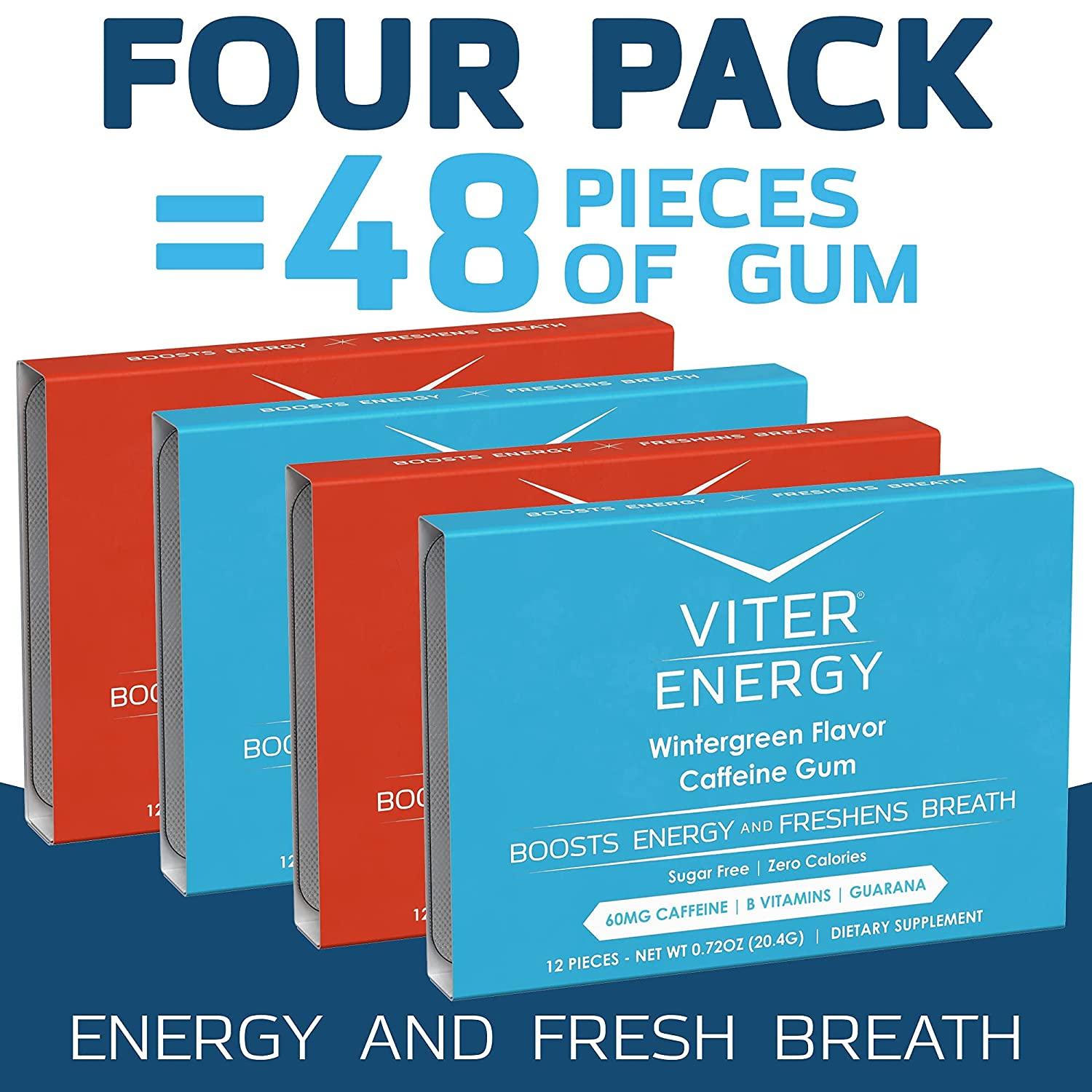 Viter Energy Caffeinated Gum 2 Flavor Variety Pack. 60mg Caffeine, B