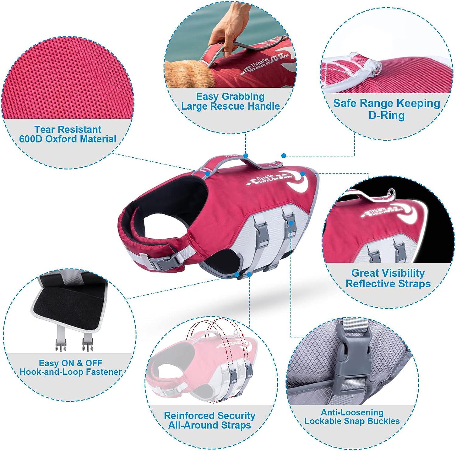 ThinkPet Dog Life Jacket Reflective Lifesaver Floating Vest Adjustable