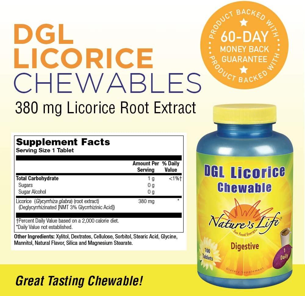 Nature's Life DGL Licorice Tablets, 380 Mg, Chewable, 100 Count