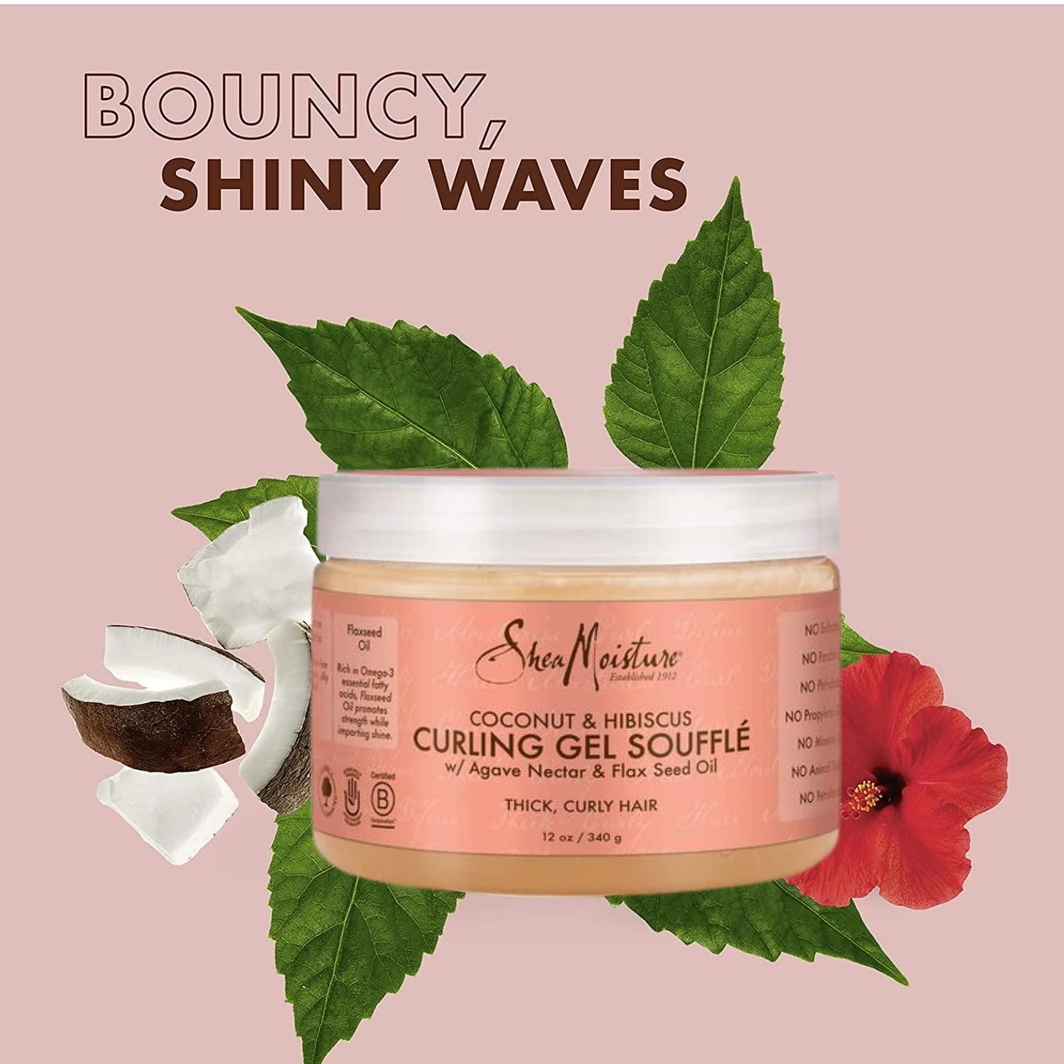 Shea Moisture, Thick & Curly Hair Products, Coconut and Hibiscus Curling  Gel Souffle, Agave Nectar, Flax Seed Oil, Styling Moisturizer for Healthy  Curls, 2 Pack – 12 Oz Ea 12 Ounce (Pack of 2)