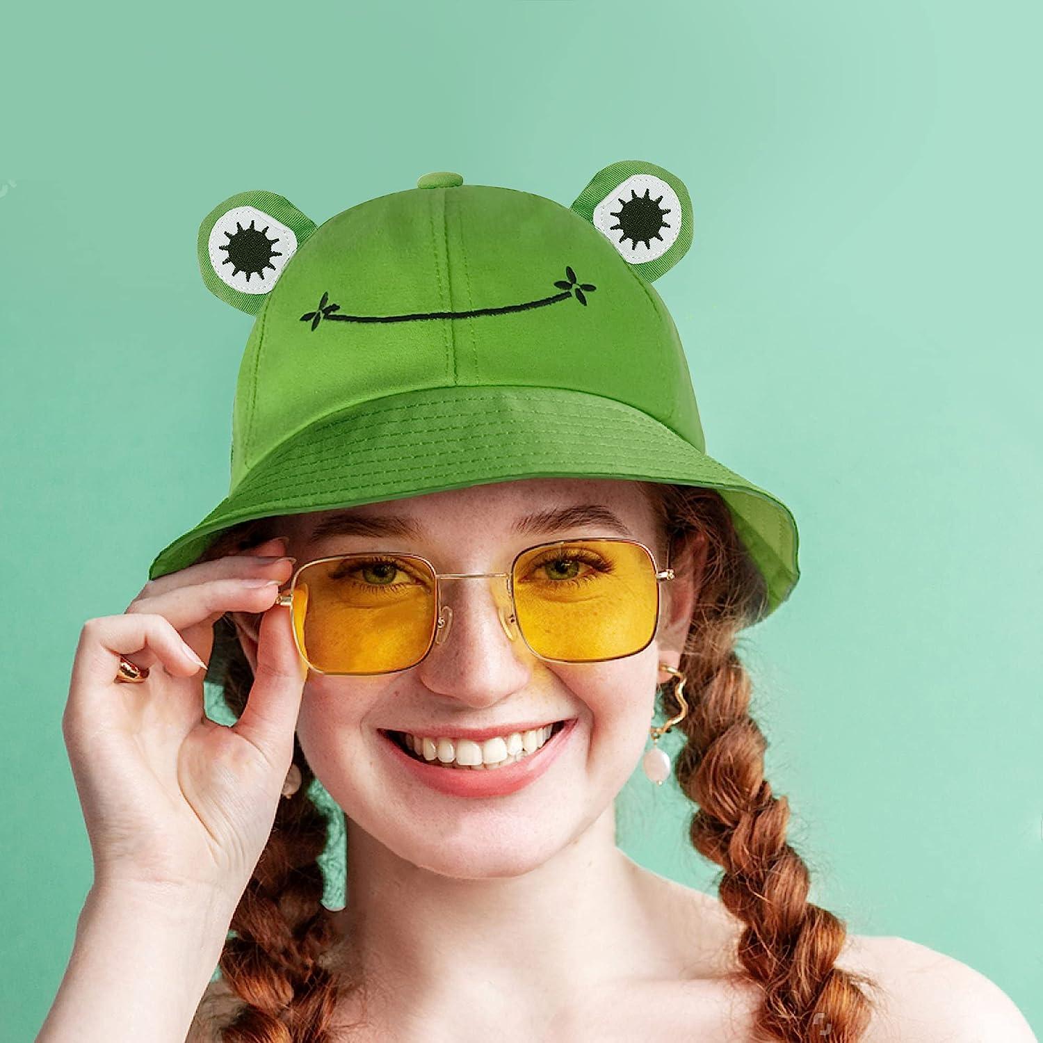 SAOROPEB Frog Hat for Adult Teens, Cute Frog Bucket Hat, Cotton Bucket Hat  Funny Hat Fisherman Hat for Men Women Green