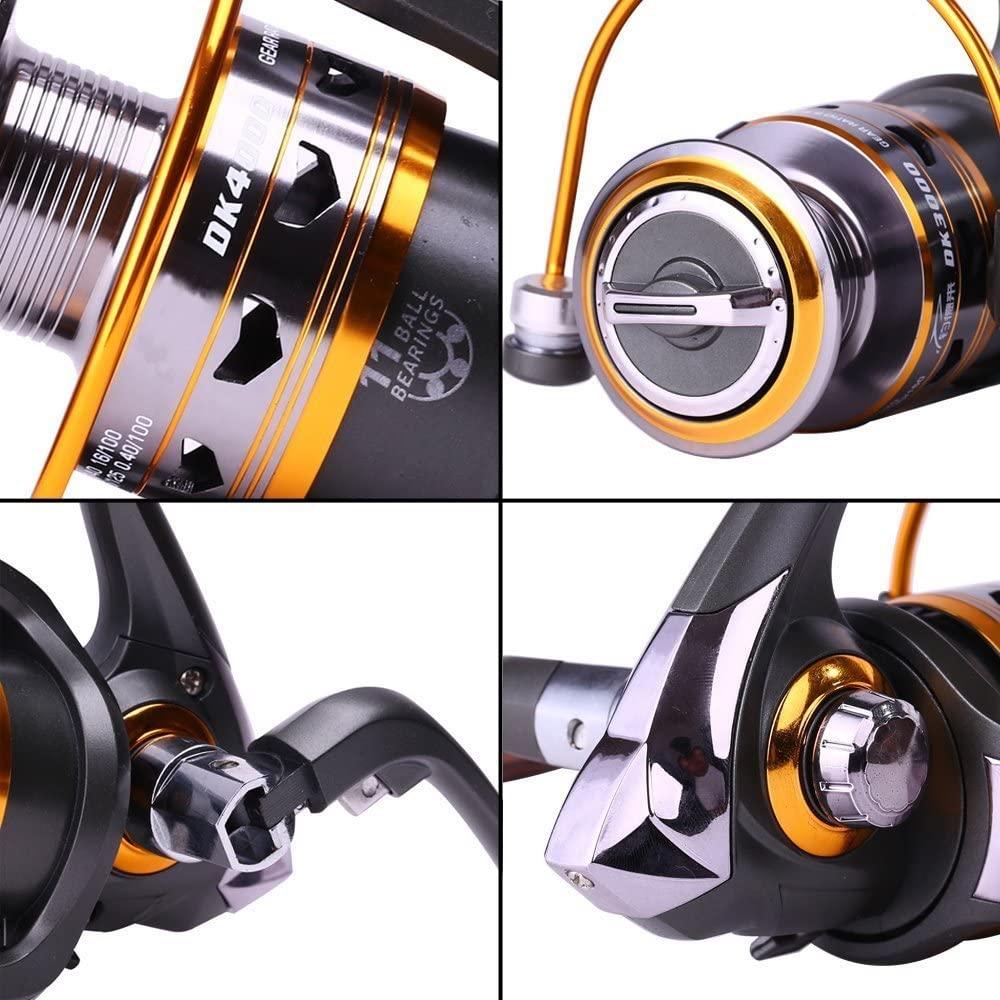 Sougayilang Spinning Fishing Reels with Left/Right Interchangeable  Collapsible Wood Handle Powerful Metal Body 5.2:1/5.1:1 Gear Ratio Smooth  11BB for Inshore Boat Rock Freshwater Saltwater Fishing DK1000