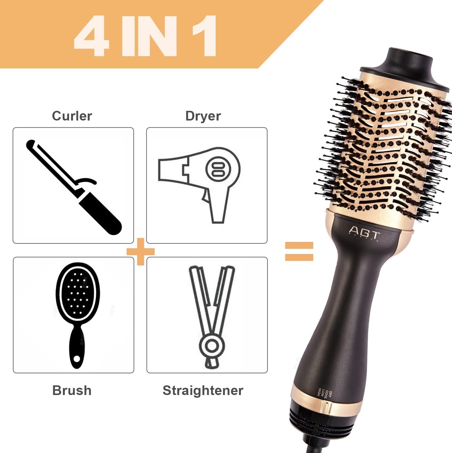 Hot Air Brush, 4 in 1 Hair Dryer Brush & Volumizer, One Step Blow Dryer  Suitable for Straight and Curly Hair, Ceramic Coating Achieve Salon Styling  at Home 1200W(Gold) A-gold
