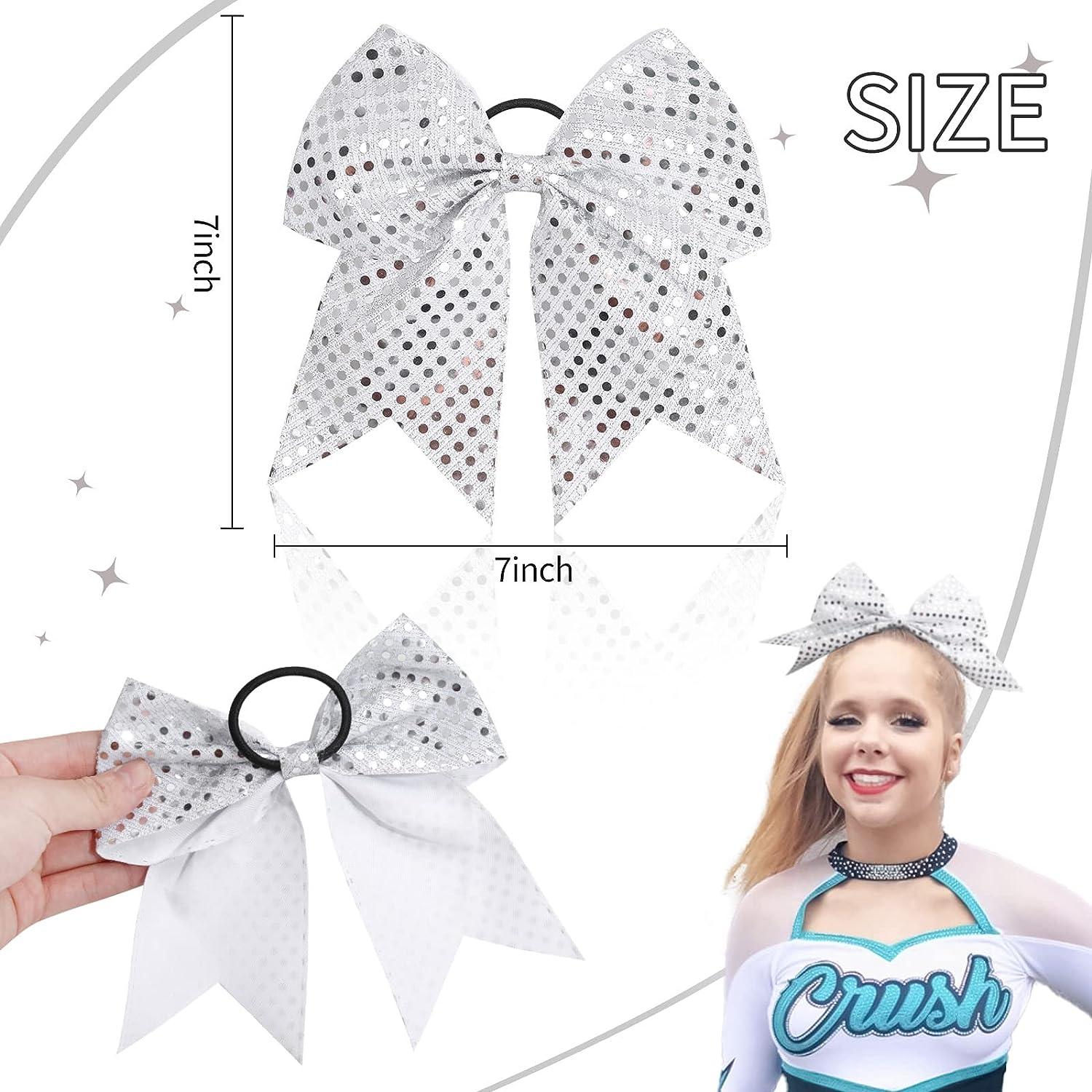 10 PCS 7 Large Glitter Cheer Bows for Cheerleaders CN Sequin Sparkly Hair  Bows with Elastic Hair Ties Accessories for Teens Girls Women Cheerleading  Softball Competition Sports Silver