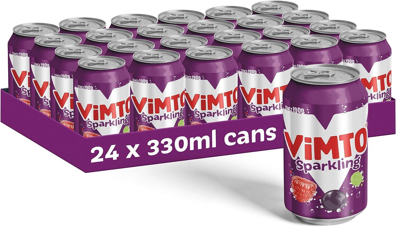 Vimto Fruity Soft Drink Blackcurrant Grape Raspberry 24 x 330ml Cans