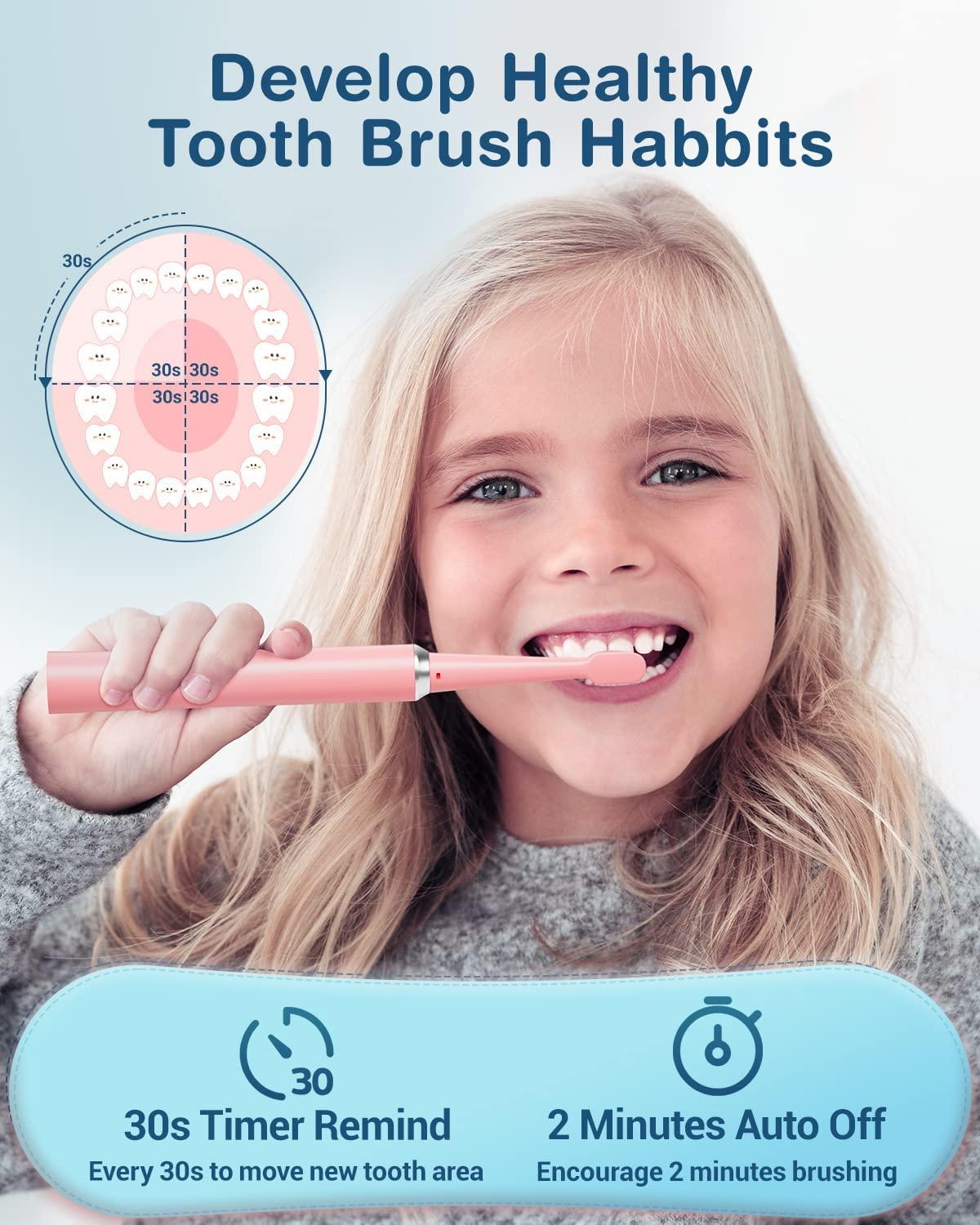 Sonic Electric Toothbrush for Kids Rechargeable Kids Electric Toothbrushes with 8 Soft Brush