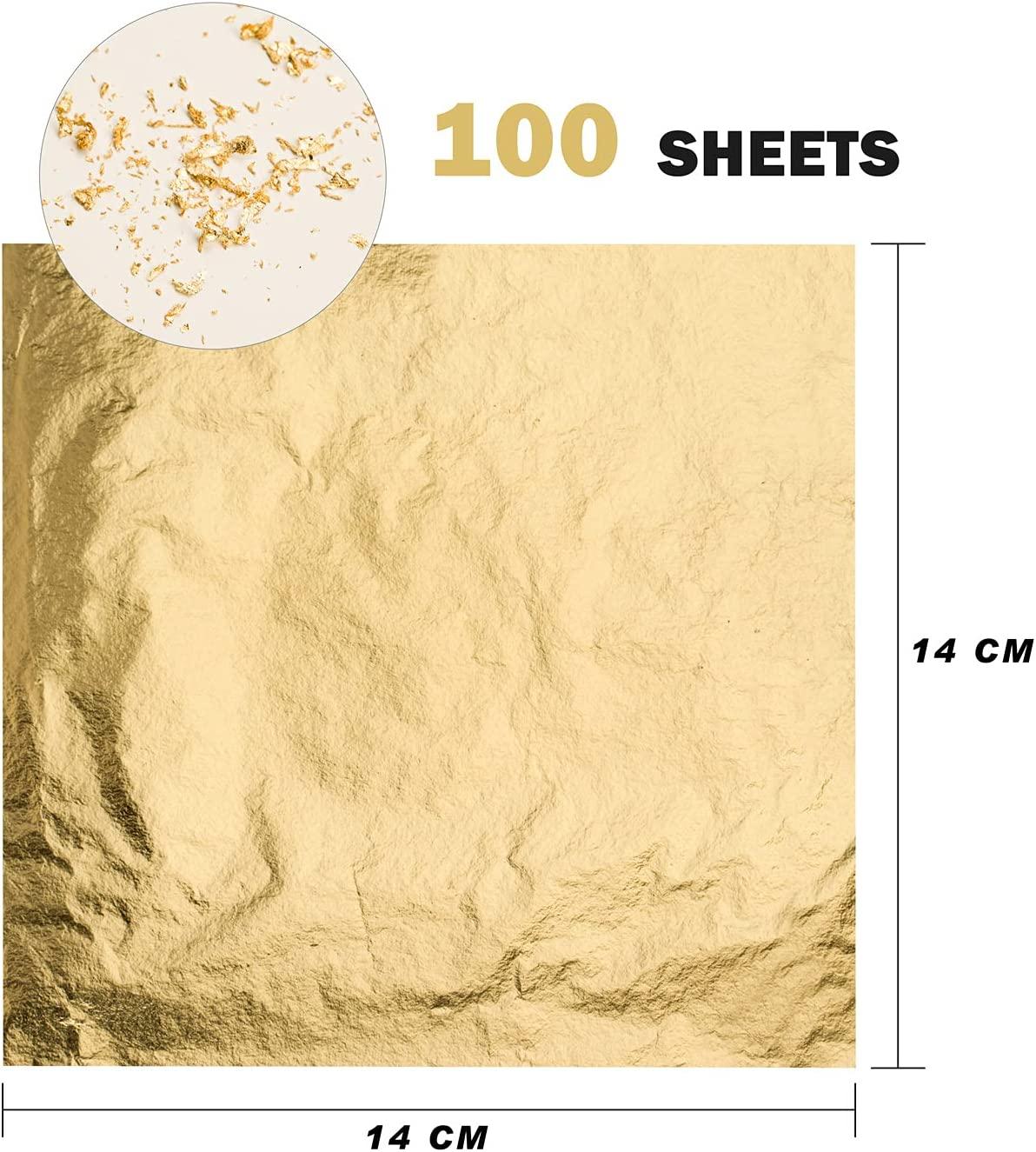 KraftiSky Gold Leaf Sheets - 100 Gold Foil Sheets - 14 x 14 cm