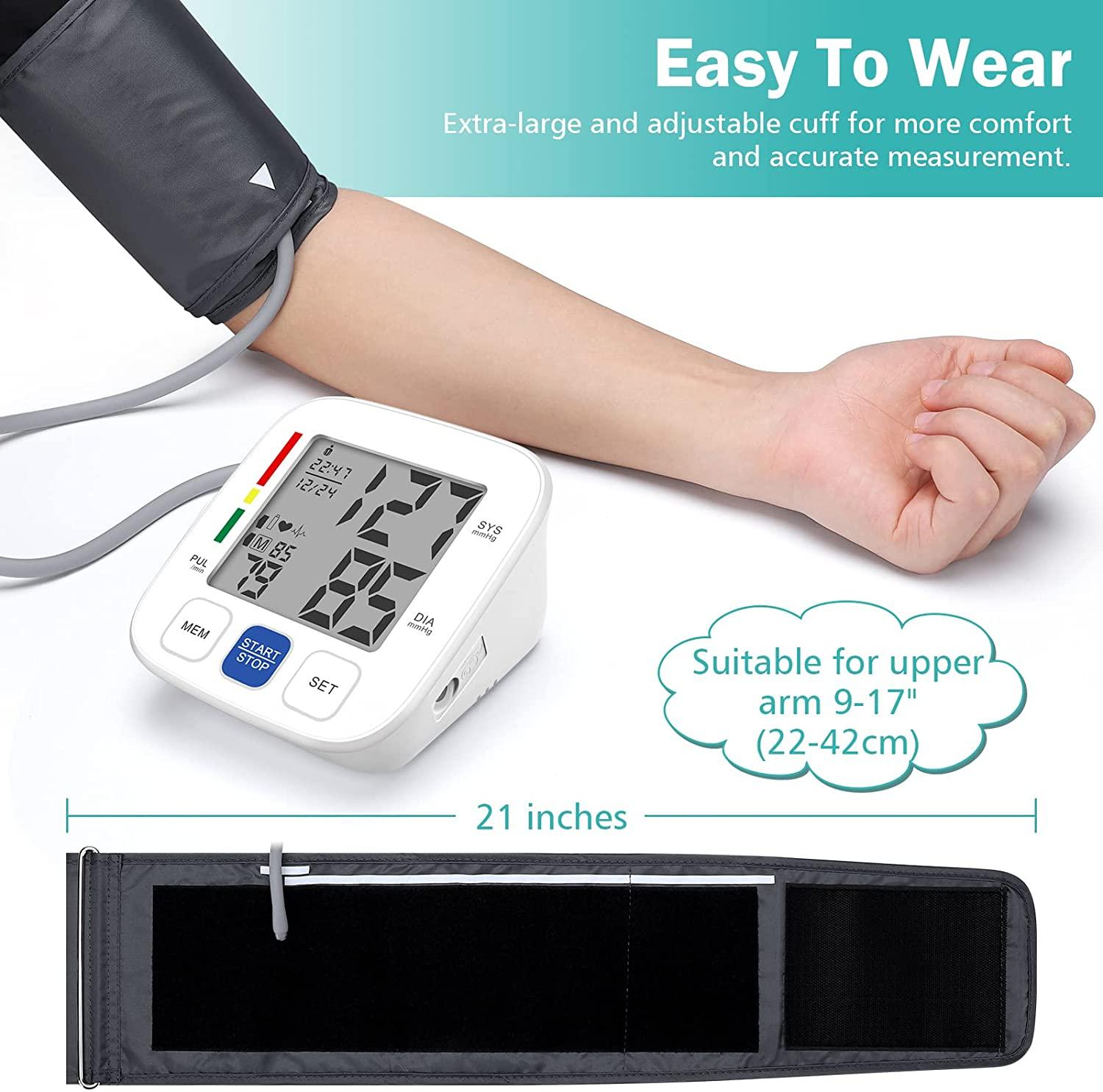 Blood Pressure Machine-Extra Large Upper Arm BP Cuff- Digital BP Monitor  for 2 Users Pulse Rate Monitoring Meter Automatic Blood Pressure Cuff with  2x90 Memories USB Cable-Large Cuff 9-17in(22-42cm)