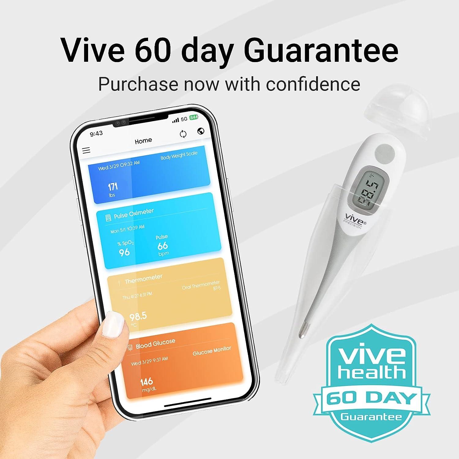 Vive Precision Smart Oral Thermometer - FSA/HSA Approved Medical Grade Body  Temperature Reader for Adults Babies - Digital Fever Monitor with App for  Home Use Under The Tongue Armpit & Rectal