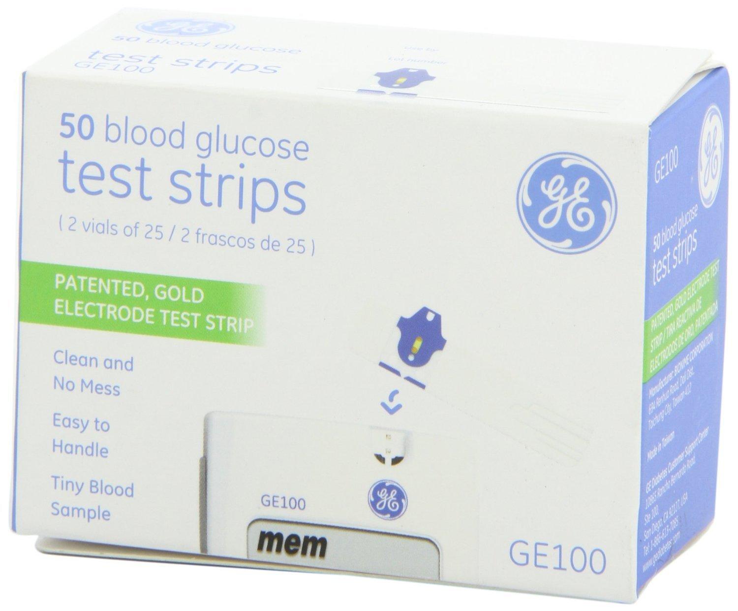 GE100 Blood Glucose Test Strips 4/Boxes of 50 Strips 200/Total Strips