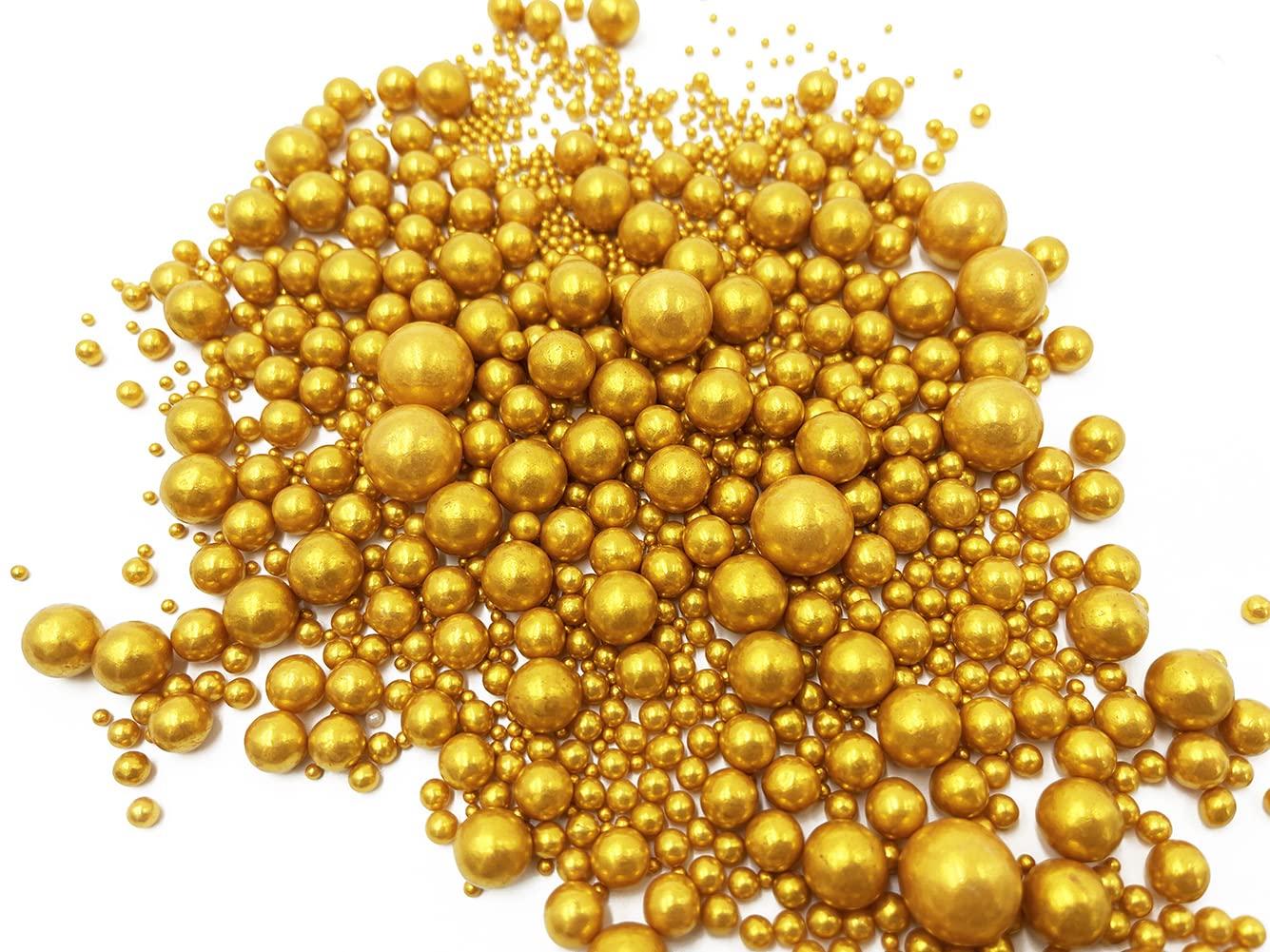 Edible Pearl Sugar Sprinkles Gold Candy 120g/ 4.2oz Baking Edible Cake  Decorations Cupcake Toppers Cookie Decorating Ice Cream Toppings  Celebrations Shaker Jar Wedding Shower Party Chirstmas Supplies (Gold)