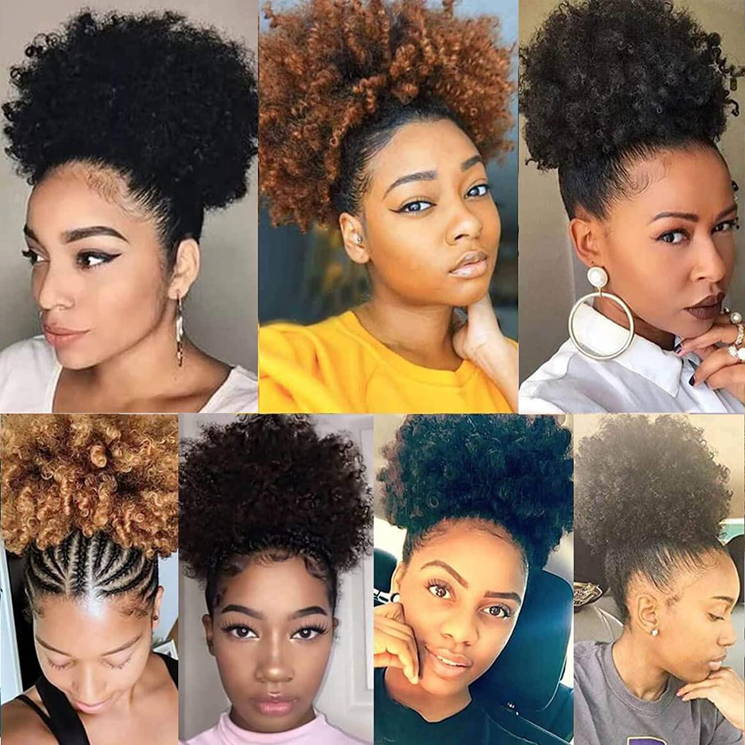 LEOSA High Puff Afro Ponytail Drawstring Short Afro Kinky Curly Pony Tail  Clip in on Synthetic Curly Hair Bun Made of Kanekalon Fiber Puff Ponytail  Wrap Updo Hair Extensions with Clips (1B/GREY)