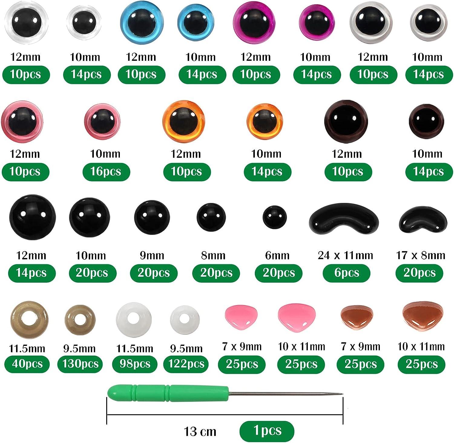  TOAOB 736pcs Safety Eyes and Noses for Amigurumis Crafts Doll  Eyeballs 3mm to 12mm Plastic Black Craft Eyes for Crochet Stuffed Animals  Bears Doll Making