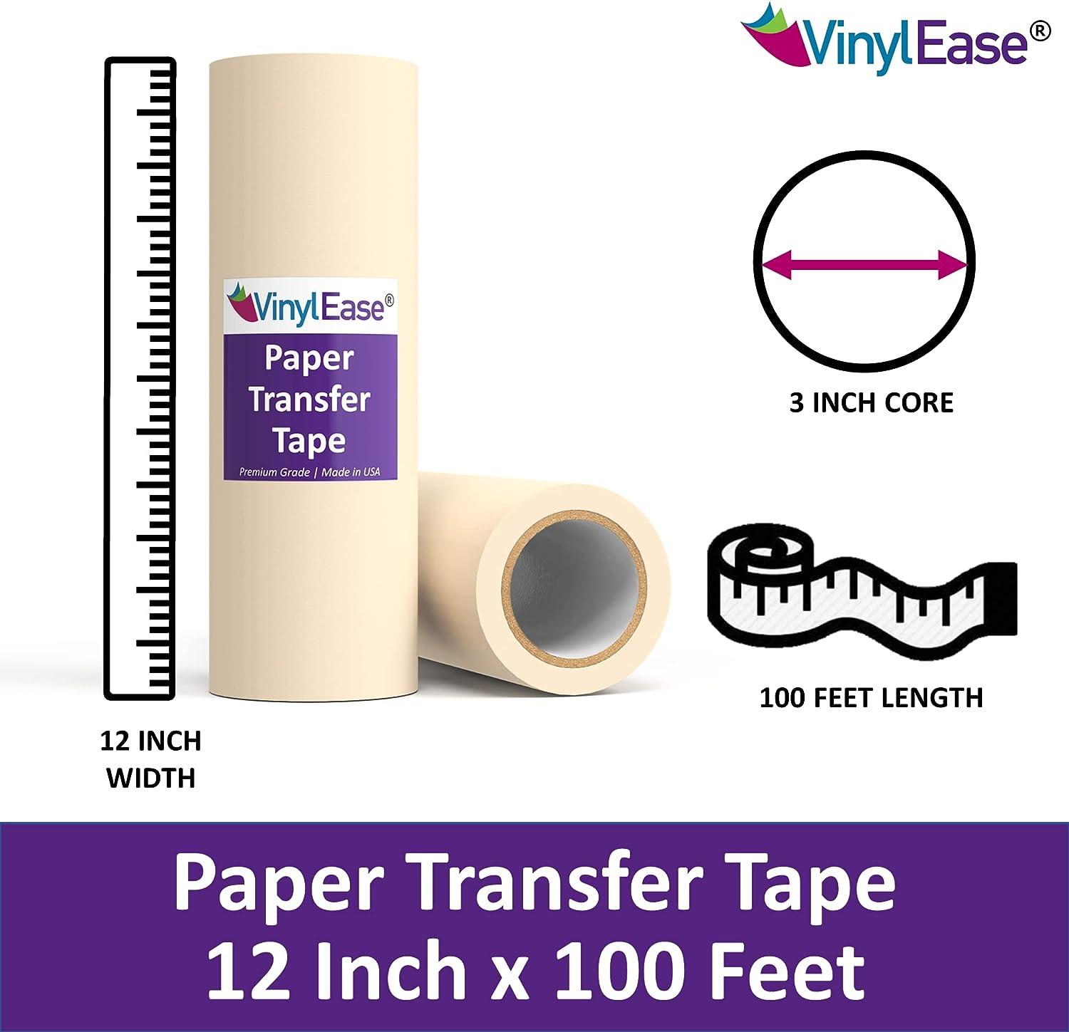 Vinyl Ease 12inch x 100 Feet Roll of Paper Transfer Tape with A Medium to High Tack Layflat Adhesive. Works with A Variety of Vinyl. Great for Decals